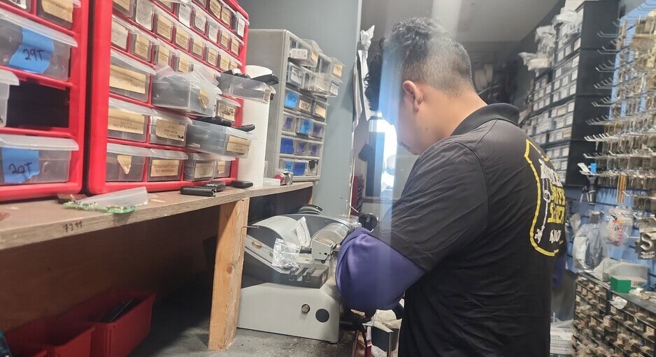 locksmith cutting a key